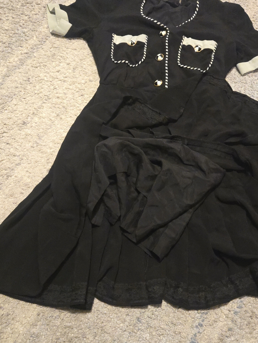 Rare Vintage Escada Black Short Sleeve Mini Dress White Contrast Trim Sz 34 - Picture 8 of 10